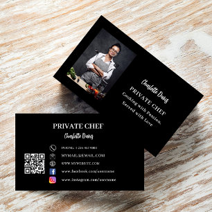 Carte De Visite Chef privé noir blanc slogan photo amour code QR