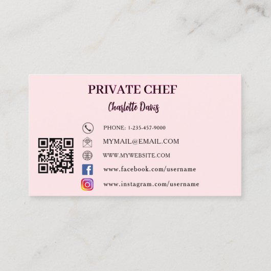 Carte De Visite Chef privé rousse rose échelle femelle QR code (Dos)