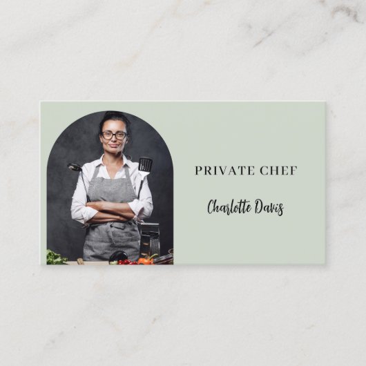 Carte De Visite Chef privé sauge vert photo arche code QR (Devant)
