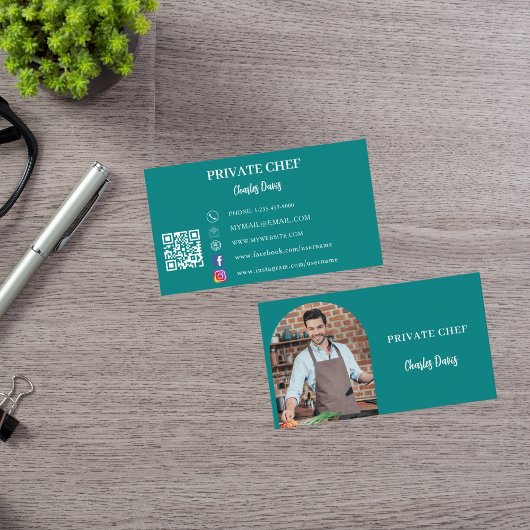 Carte De Visite Chef privé turquoise code QR