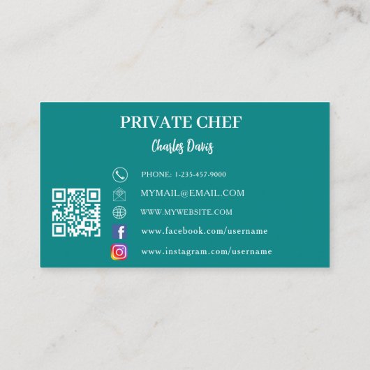 Carte De Visite Chef privé turquoise code QR (Dos)