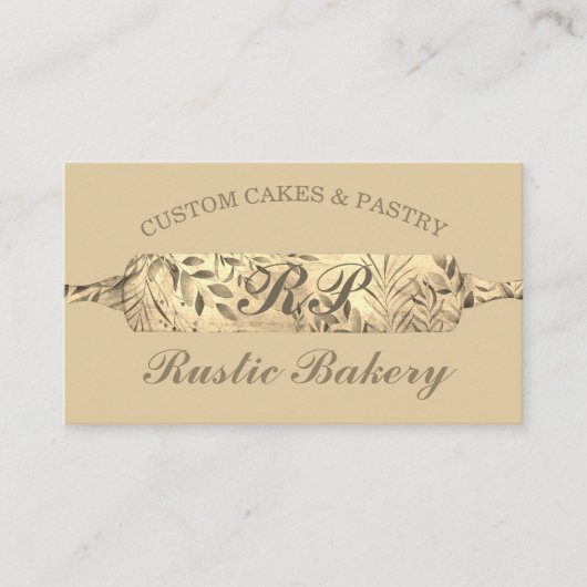 Carte De Visite Chef Rustic Floral Rolling pin Boulangerie or boho (Devant)