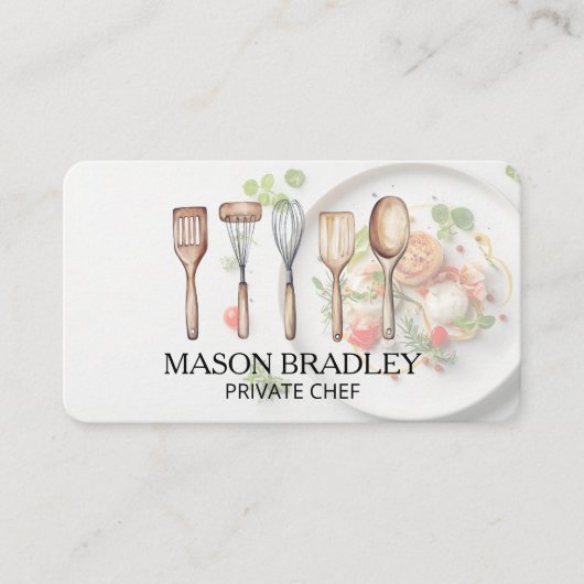 Carte De Visite Chef | Ustensiles de cuisine | Nourriture présenté (Devant)