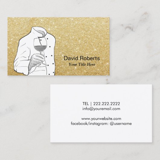 Carte De Visite Chef Wine Sommelier Parties scintillant d'or moder (Devant / Derrière)