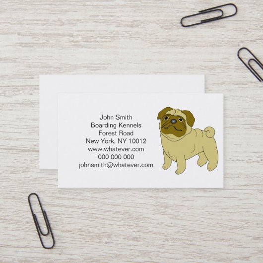 Carte De Visite Chenil de pension pour chiens Pug (Devant/Arrière en situation)