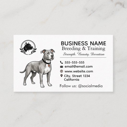 Carte De Visite Chenil et Éleveur de Terrier Pit Bull Professionne (Devant)