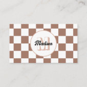 Carte De Visite Chèque carré mocha brun blanc rétro Monogramme (Devant)