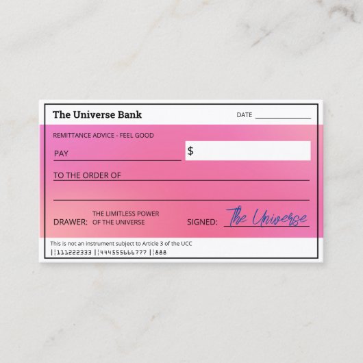 Carte De Visite Chèque en blanc Aura Rose Loi de l'Attraction Abon (Devant)