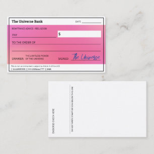 Carte De Visite Chèque en blanc Aura Rose Loi de l'Attraction Abon