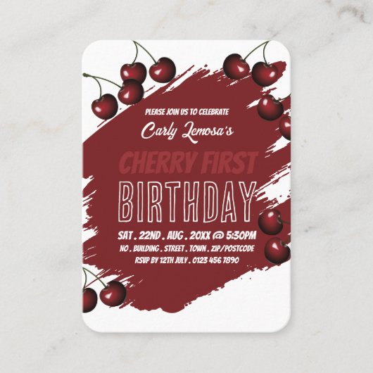 Carte De Visite Cherry Design Berry First Birthday Handout Billets (Devant)