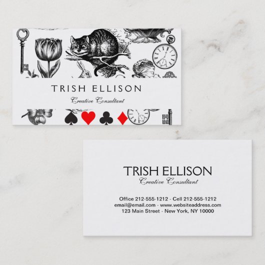 Carte De Visite Cheshire Chat classique alice au merveilleux fou (Devant / Derrière)