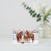 Carte De Visite Chestnut Sorrel Quarter Chevaux En Neige (Debout devant)
