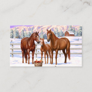 Carte De Visite Chestnut Sorrel Quarter Chevaux En Neige