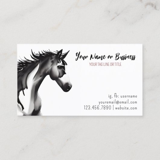 Carte De Visite Cheval Abstrait noir et blanc (Dos)