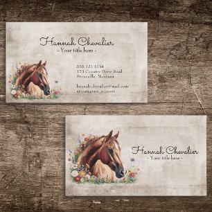 Carte De Visite cheval avec fleur sauvage, hippique de campagne