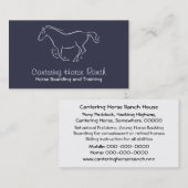 Carte De Visite Cheval blanc avançant à petit galop sur le bleu (Devant / Derrière)