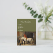 Carte De Visite Cheval Blanc Avec Chiens, Vert (Debout devant)