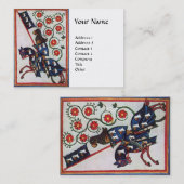 Carte De Visite CHEVAL CHEVAL BLEU ROUGE Roses médiévales Blancs (Devant / Derrière)