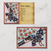 Carte De Visite CHEVAL CHEVAL BLEU ROUGE Roses rouges Parchemin mé (Devant / Derrière)