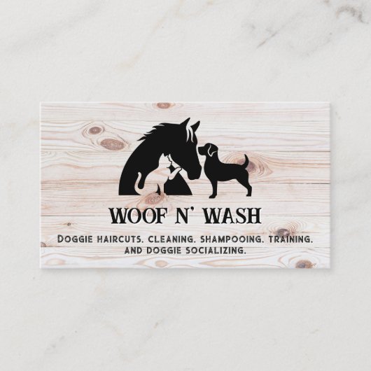 Carte De Visite Cheval Chien Chat | Grain de bois (Devant)