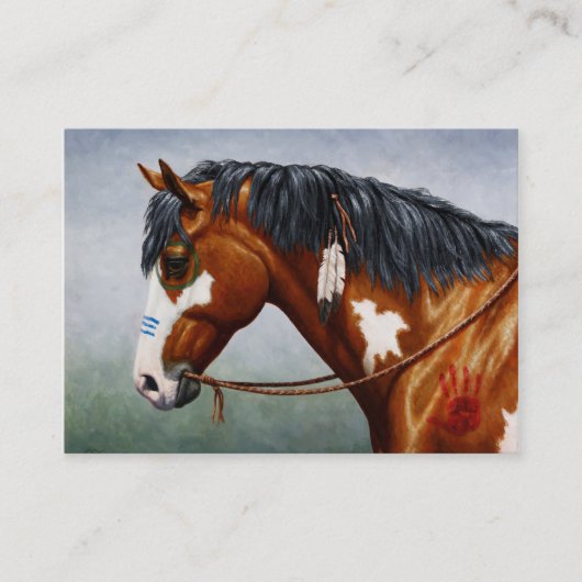 Carte De Visite Cheval de guerre Pinto de la baie amérindienne (Devant)