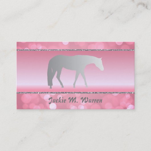 Carte De Visite Cheval de plaisance Silver Western sur Pink Brokeh (Devant)