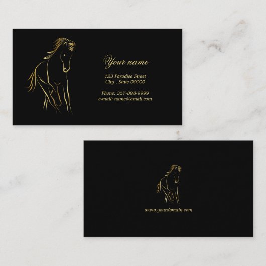 Carte De Visite Cheval en or (Devant / Derrière)