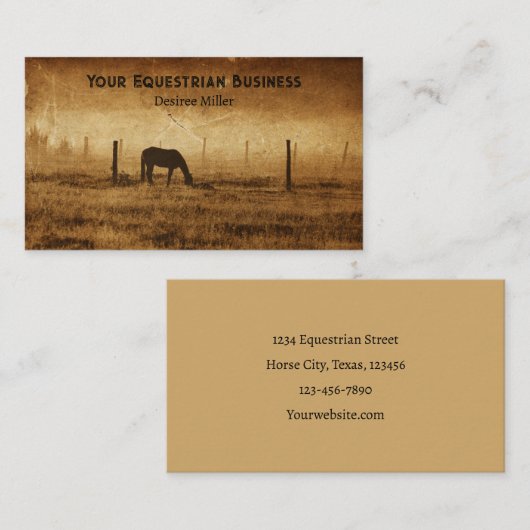 Carte De Visite Cheval équestre de texture rustique (Devant / Derrière)