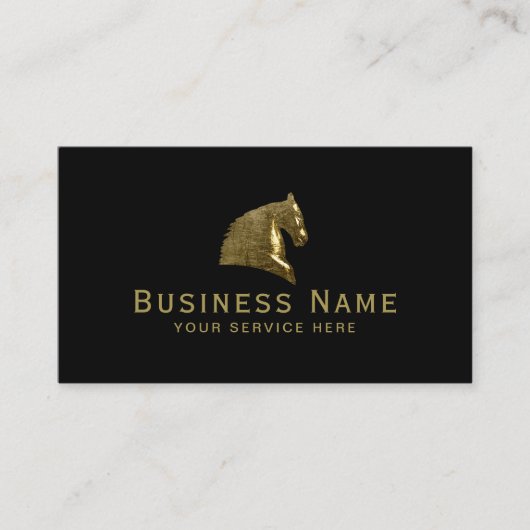 Carte De Visite Cheval équestre Equine Head moderne Black & Gold (Devant)
