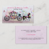 Carte De Visite Cheval mariage & Fleurs de transport & Papillons 3 (Devant / Derrière)