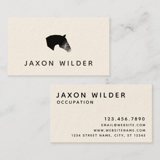 Carte De Visite Cheval Noir Blanc Fumée Nuage Minimal Rustique (Devant / Derrière)