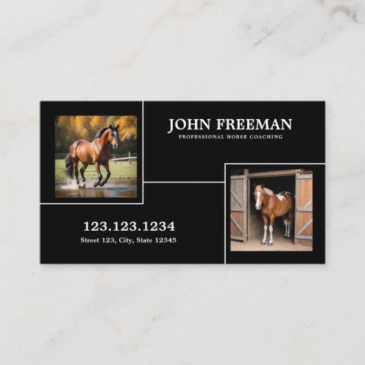 Carte De Visite Cheval noir et blanc unique Photos Equine (Devant)