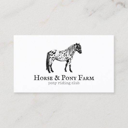 Carte De Visite Cheval Poney Noir Blanc (Devant)