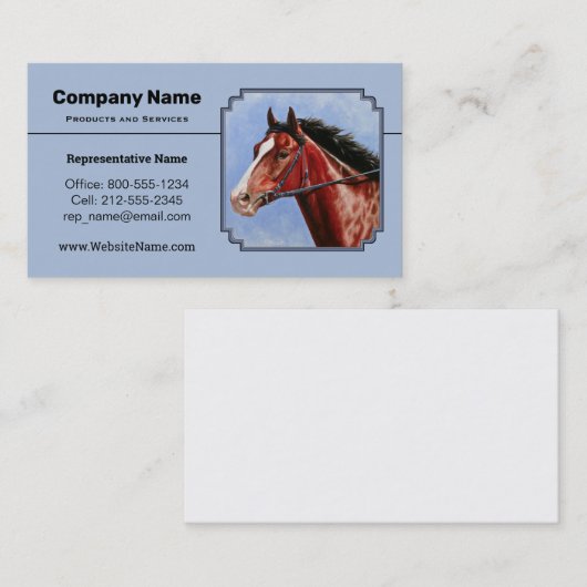 Carte De Visite Cheval Thoroughbred Hippocampe bleu (Devant / Derrière)
