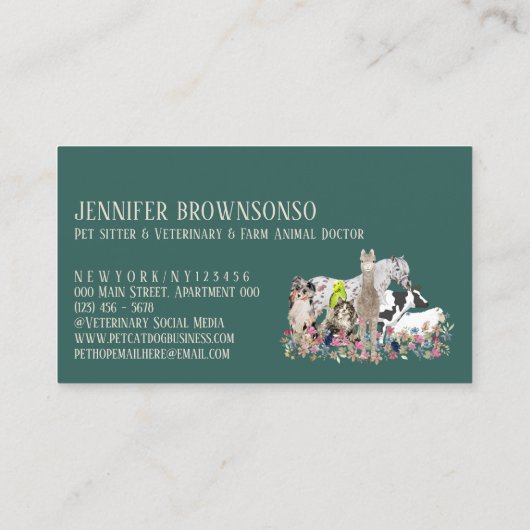 Carte De Visite Cheval Vache mouton Chien Chat Oiseau Alpaca Anima (Dos)