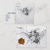 Carte De Visite CHEVALIER MÉDIÉVAL À PIED SUR PEGASUS Black White (Devant / Derrière)