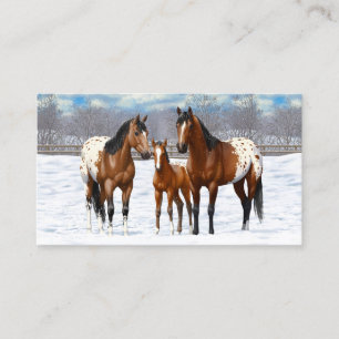 Carte De Visite Chevaux Appaloosa De Baie Brown En Neige