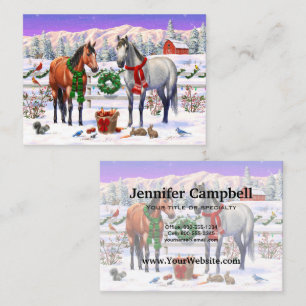 Carte De Visite Chevaux de Noël dans la neige