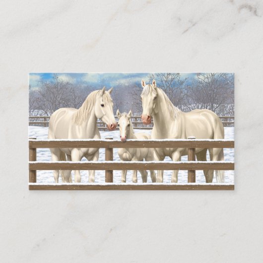 Carte De Visite Chevaux Du Quartier Blanc En Neige (Devant)