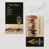 CARTE DE VISITE CHEVAUX/MARES ET FOALS SYMBOLE VÉTÉRINAIRE CADUCE (Devant / Derrière)
