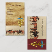 CARTE DE VISITE CHEVAUX/MARES ET FOALS SYMBOLE VÉTÉRINAIRE CADUCE (Devant / Derrière)