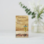 CARTE DE VISITE CHEVAUX/MARES ET FOALS SYMBOLE VÉTÉRINAIRE CADUCE (Debout devant)