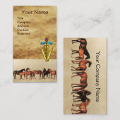 CARTE DE VISITE CHEVAUX/MARES ET FOALS SYMBOLE VÉTÉRINAIRE CADUCE (Devant / Derrière)