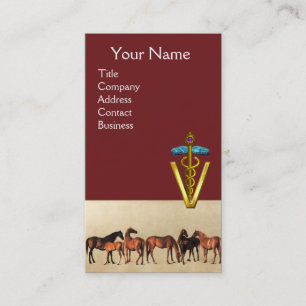 CARTE DE VISITE CHEVAUX/MARES ET FOALS SYMBOLE VÉTÉRINAIRE CADUCE