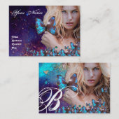 Carte De Visite CHEVEUX BLEU BEAUTY MAKEUP ARTIST monogramme (Devant / Derrière)