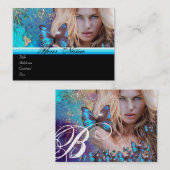 Carte De Visite CHEVEUX BLEU BEAUTY MAKEUP ARTIST monogramme (Devant / Derrière)