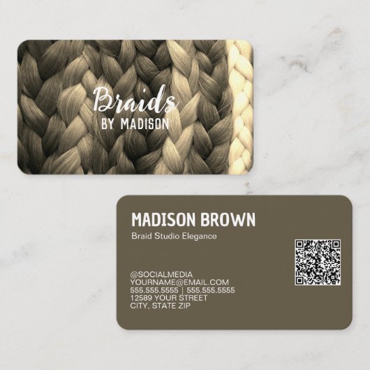 Carte De Visite Cheveux Braider Custom QR (Devant / Derrière)