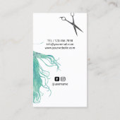 Carte De Visite Cheveux de Teal de fille de beauté d'aquarelle de (Dos)