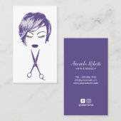 Carte De Visite Cheveux et maquillage Artiste Violet Short Haircut (Devant / Derrière)