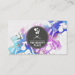 Carte De Visite Cheveux et outils de maquillage Aquarelle